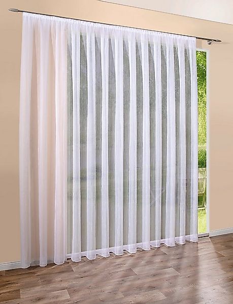 DecoHome24 Gardine Voile Streifen Weiß (1 St), Kräuselband, halbtransparent günstig online kaufen