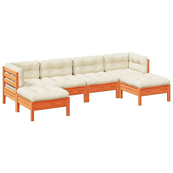 vidaXL 6-Tlg Garten-Sofagarnitur mit Kissen Wachsbraun Kiefernholz 3299571 günstig online kaufen