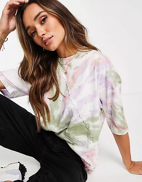 ASOS DESIGN – Oversize-T-Shirt mit gespleißtem Batikmuster-Mehrfarbig günstig online kaufen