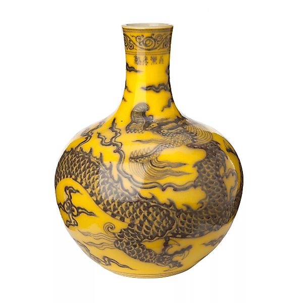 pols potten - Dragon Vase - gelb/H 44cm x Ø 31cm/handbemalte Details günstig online kaufen