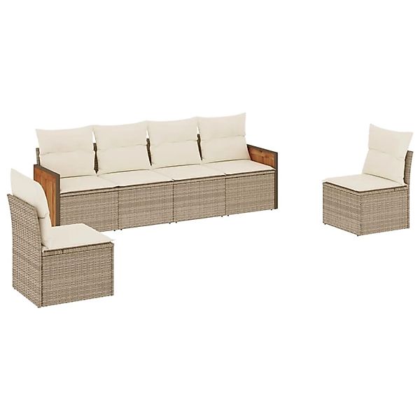 vidaXL 6-Tlg Garten-Sofagarnitur mit Kissen Beige Poly Rattan 3227542 günstig online kaufen