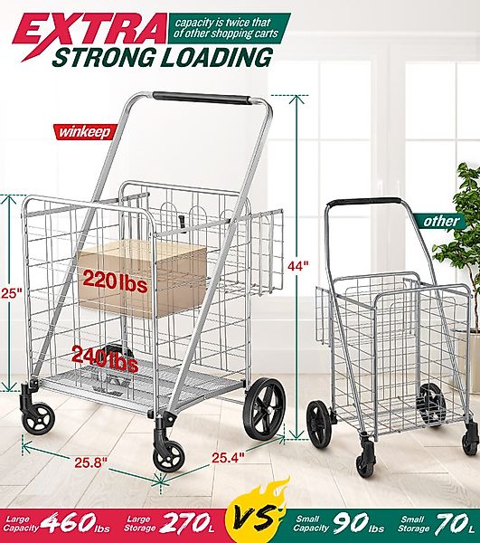 POPOLIC Einkaufstrolley Einkaufswagen, 201 kg, Upgrade-Einkaufswagen günstig online kaufen
