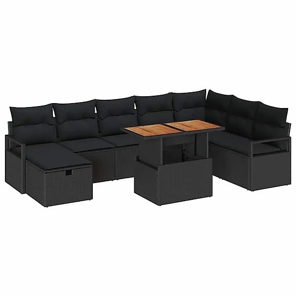 vidaXL Garten-Sofa-Set mit Kissen 9-Tlg Schwarz Poly Rattan 3360013 günstig online kaufen