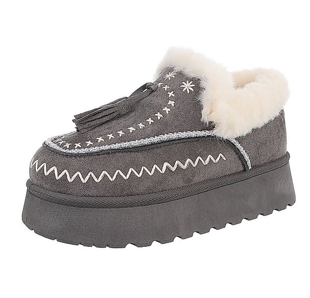 Ital-Design Damen Slipper mit Plateau und Quasten für Freizeitkomfort Snowb günstig online kaufen