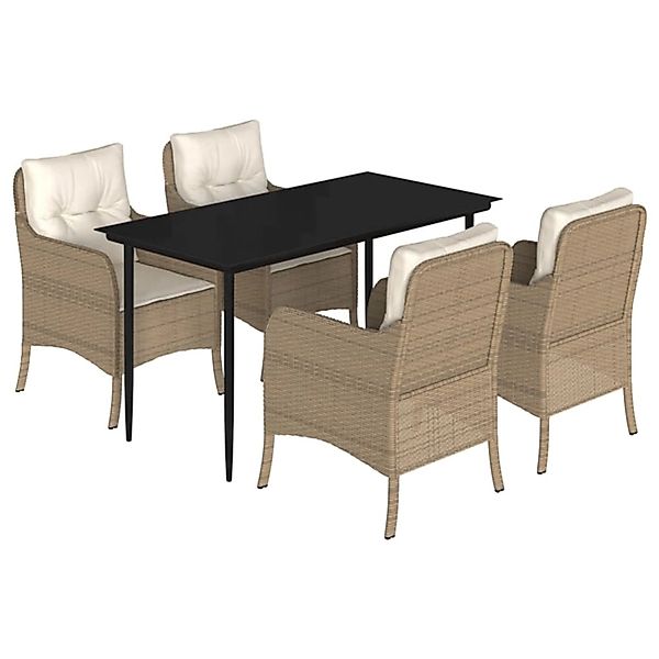 vidaXL 5-Tlg Garten-Essgruppe mit Kissen Beige Poly Rattan 3211964 günstig online kaufen