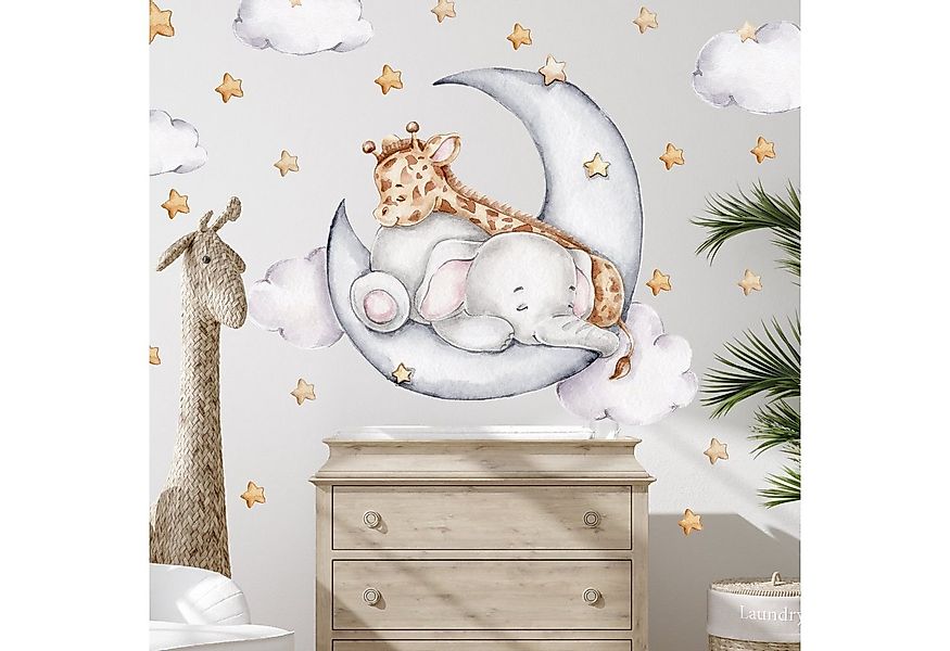 WANDKIND Wandtattoo Elefant und Giraffe auf dem Mond V325 (Giraffe Elefant) günstig online kaufen