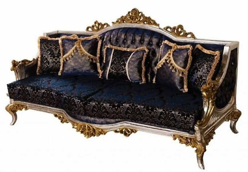 Casa Padrino Sofa Luxus Barock Sofa Royalblau / Schwarz / Silber / Gold - P günstig online kaufen