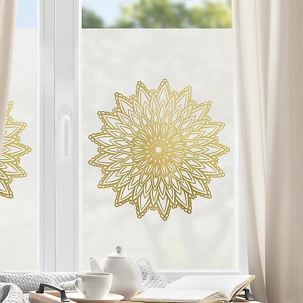 Fensterfolie Mandala Sonne Illustration weiß gold günstig online kaufen