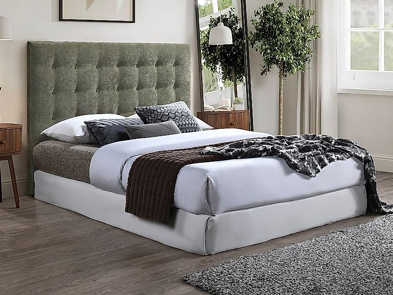 Polster-Bettkopfteil – 160 cm – Stoff – Olivgrün – FRANCESCO günstig online kaufen