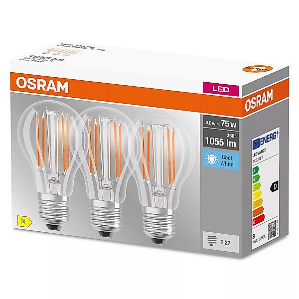 OSRAM LED-Filamentlampe E27 Base 7,5W 4.000K 3er günstig online kaufen
