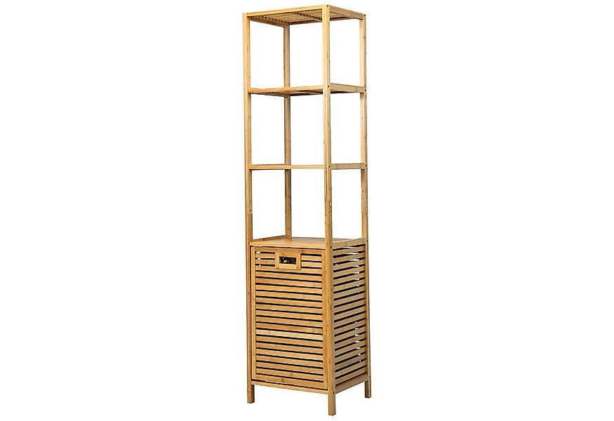 COSTWAY Hochschrank Bad mit Wäschekorb Bambus mit 3 Regalen, 40x33x160cm günstig online kaufen