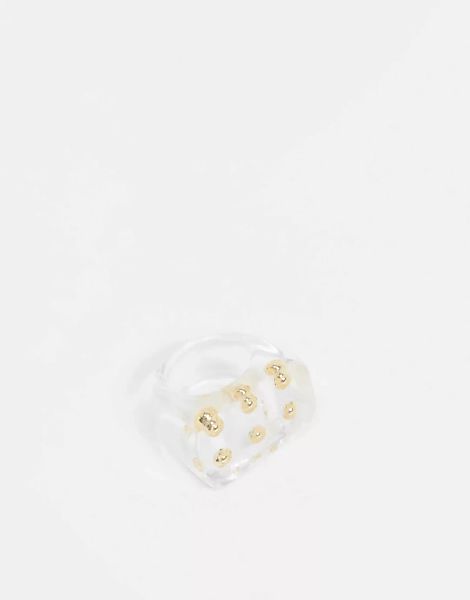 ASOS DESIGN – Ring aus transparentem Kunststoff mit goldenen Kugeln günstig online kaufen