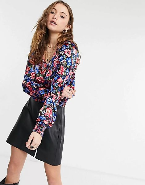 Only – Langärmlige Bluse mit V-Ausschnitt und Blumenmuster-Mehrfarbig günstig online kaufen