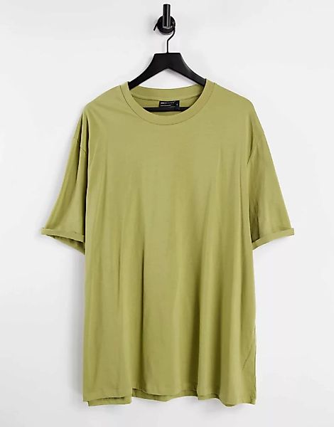 ASOS DESIGN – T-Shirt mit Rollärmeln in Khaki-Grün günstig online kaufen