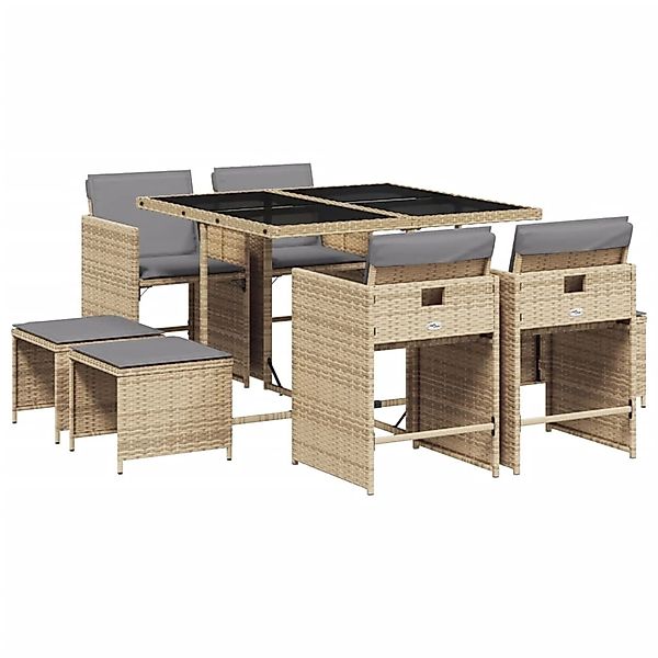 vidaXL 9-Tlg Garten-Essgruppe mit Kissen Beigemischung Poly Rattan 3211140 günstig online kaufen