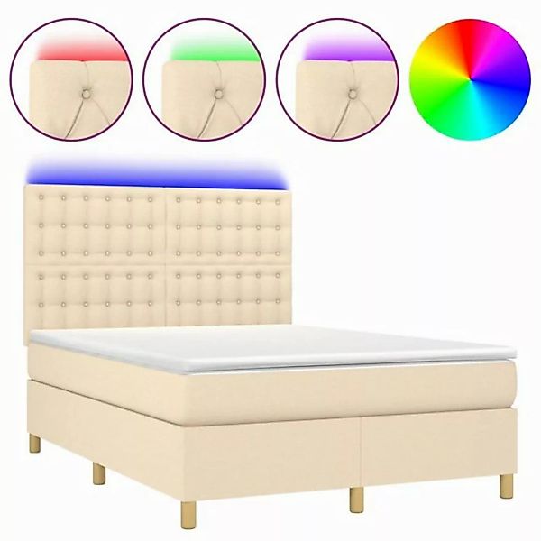 vidaXL Boxspringbett Boxspringbett mit Matratze LED Creme 140x190 cm Stoff günstig online kaufen