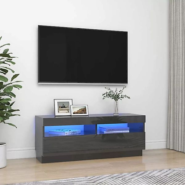 Tv-schrank Mit Led-leuchten Hochglanz-grau 100x35x40 Cm günstig online kaufen