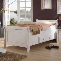Landhaus Bett in Weiß Kiefer teilmassiv günstig online kaufen