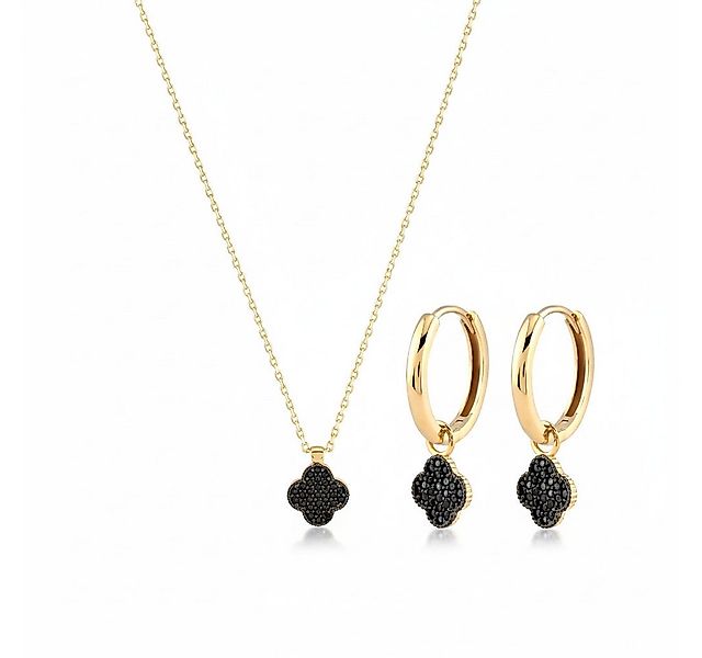 Suzan Gold Schmuckset Noirclover – 375 Gold Kette & Ohrringe mit schwarzem günstig online kaufen