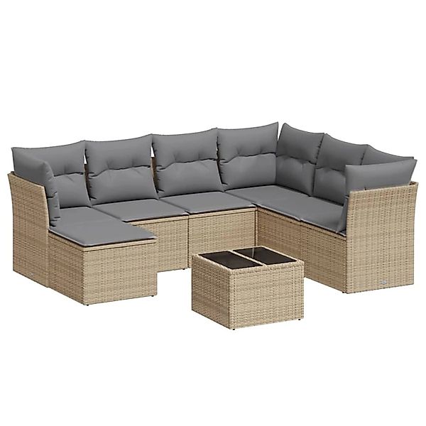 vidaXL 8-Tlg Garten-Sofagarnitur mit Kissen Beige Poly Rattan 3217999 günstig online kaufen