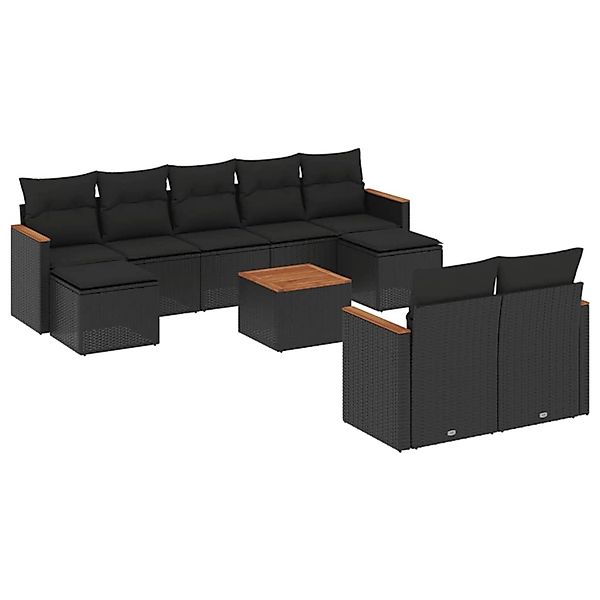 vidaXL 10-tlg Garten-Sofagarnitur mit Kissen Schwarz Poly Rattan Modell 56 günstig online kaufen