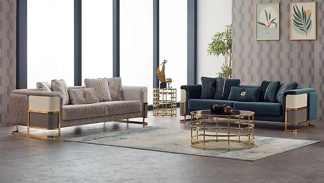 JVmoebel Sofa Sofagarnitur Sofas Couchen Polstersofa Dreisitzer Luxus Beige günstig online kaufen