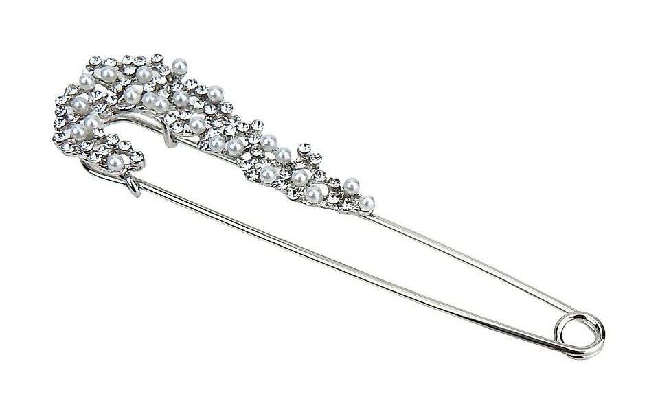 Ella Jonte Anstecknadel, große Brosche silber weiß Perlen Strass Verschluss günstig online kaufen