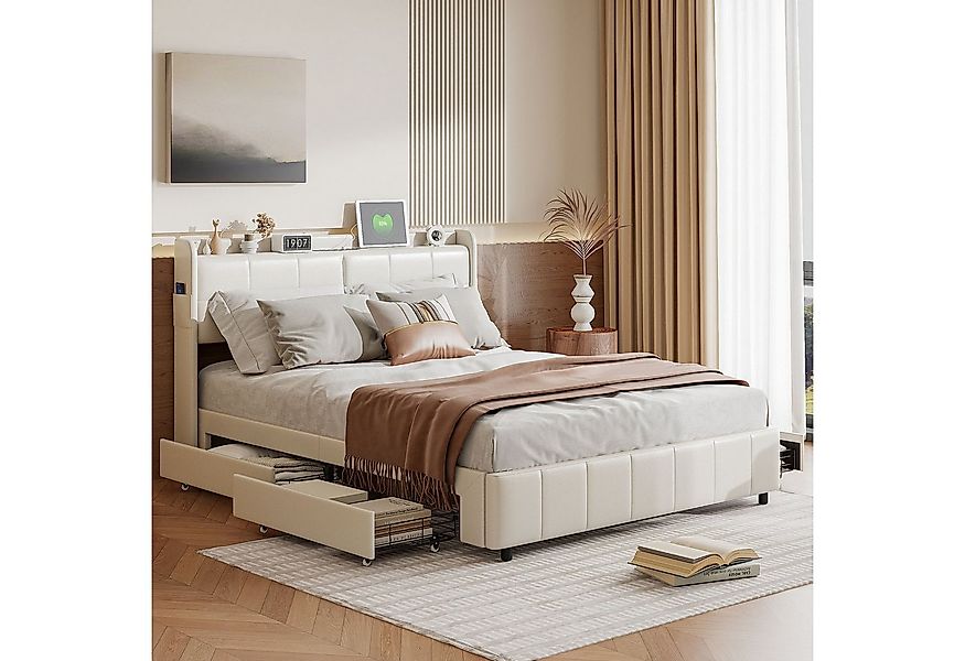 Furnishings Home Polsterbett Doppelbett USB Stauraumbett (Mit Vier Schublad günstig online kaufen