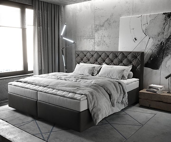 DELIFE Boxspringbett Dream-Great, Lederimitat Anthrazit 180x200 günstig online kaufen