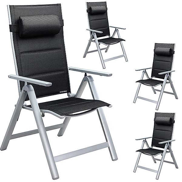 Gartenstuhl Hochlehner klappbar Bern Premium 4er-Set Silber Alu gepolstert günstig online kaufen