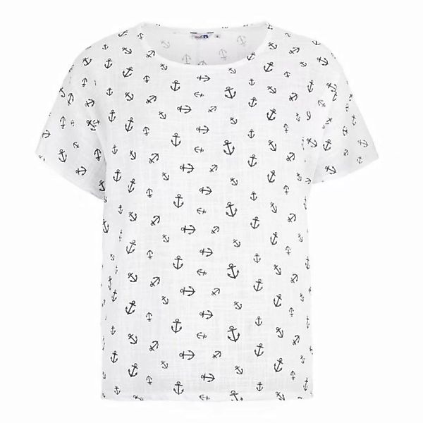 modAS T-Shirt Damen Kurzarmshirt in Leinenoptik mit Anker-Print Maritim günstig online kaufen