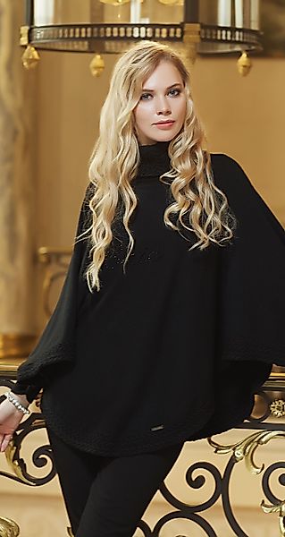 Passioni Poncho mit Rollkragen und Kanten günstig online kaufen