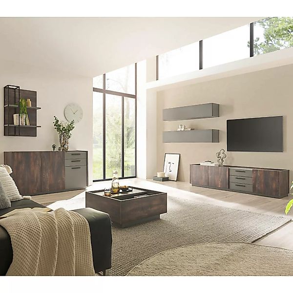 Wohnzimmer Set Eiche mit anthrazit LAFAYETE-61 Modern 6-teilig günstig online kaufen