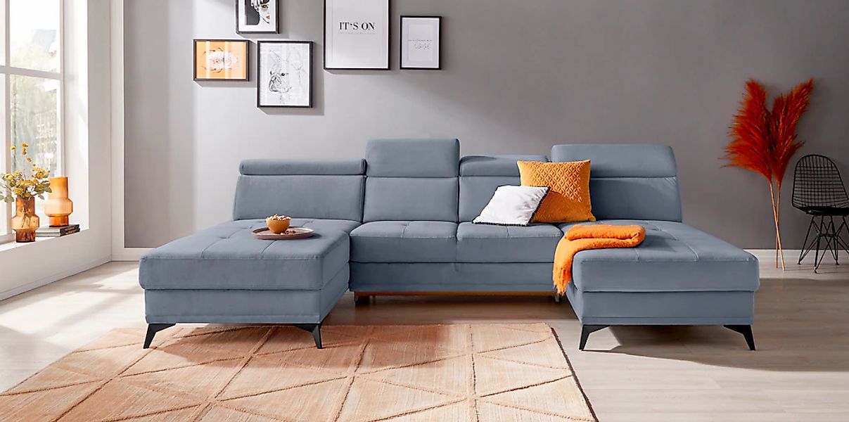 Home affaire Wohnlandschaft "Cardiz U-Form" inkl.Kopfteilverstellung und Fe günstig online kaufen