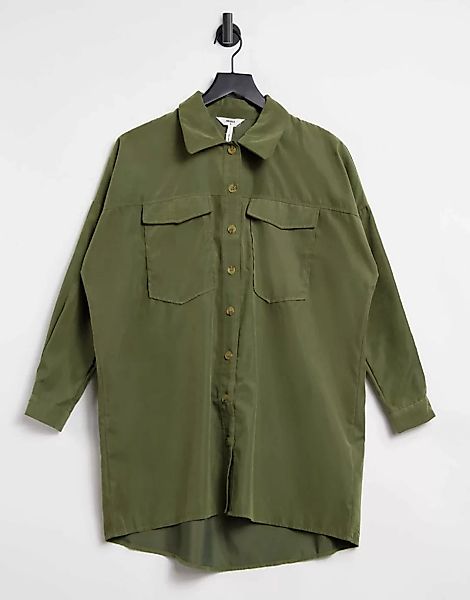 Object – Oversized-Hemd mit Taschendetail in Khaki-Grün günstig online kaufen