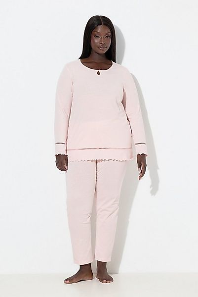 Ulla Popken Pyjama Pyjama Hohlsaum Wellenkanten Rundhals Langarm günstig online kaufen