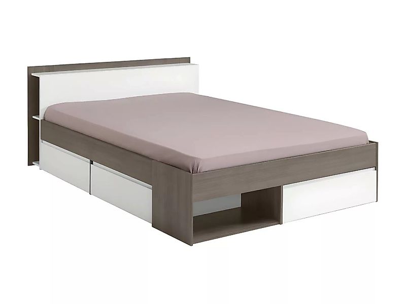 Bett mit Stauraum & Schubladen verstellbar - 140 x 190 cm bis 200 cm - Taup günstig online kaufen