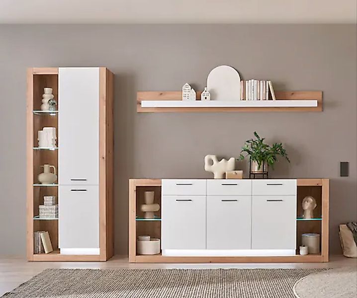 INOSIGN Wohnwand »Brixen, moderne Anbauwand, Wohnzimmer-Set, Eiche Evoke De günstig online kaufen