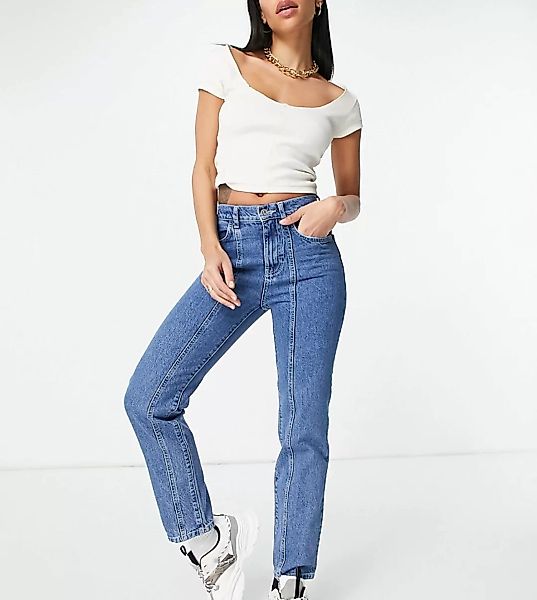 ASYOU – Schmale Mom-Jeans mit Ziernaht in Mittelblau günstig online kaufen