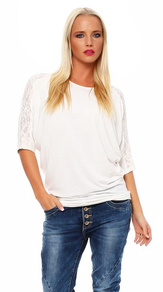 Mississhop 3/4-Arm-Shirt Damen Shirt mit Spitze günstig online kaufen