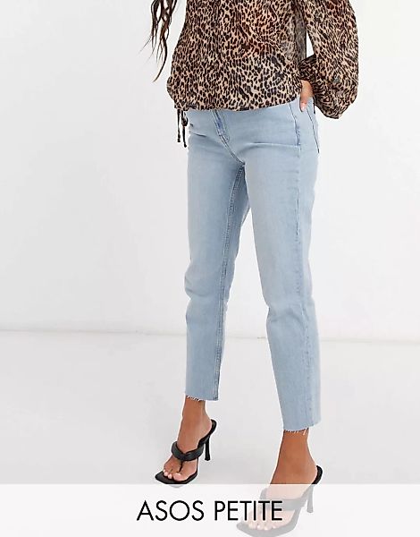 ASOS DESIGN Petite – Farleigh – Schmale Mom-Jeans mit hohem Bund in heller günstig online kaufen