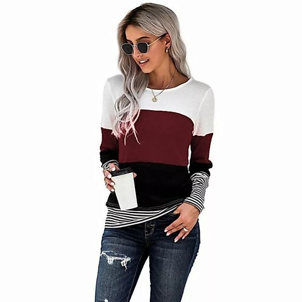 KIKI Longbluse Mode Langes Shirt Langarm Pullover Waffel Colour Blocking günstig online kaufen