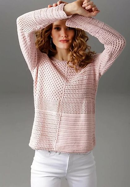 Aniston CASUAL Rundhalspullover mit trendig gemixten Ajour-Mustern günstig online kaufen