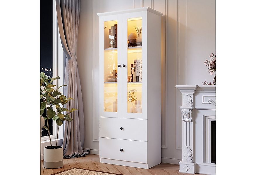 Merax Standvitrine schmal Vitrinen mit LED und USB-Anschluss (inkl.Fernbedi günstig online kaufen