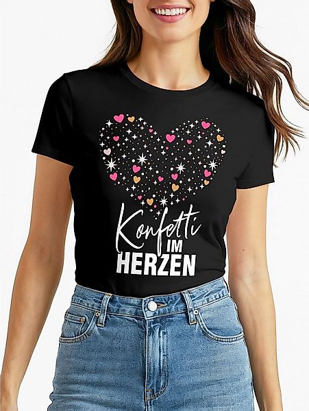 MoonWorks Print-Shirt Damen T-Shirt - Konfetti im Herz - Fasching Karneval günstig online kaufen