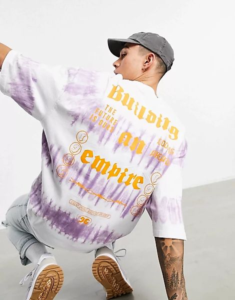 ASOS DESIGN – Oversize-T-Shirt mit Batik-Streifen und Rückenprint-Mehrfarbi günstig online kaufen