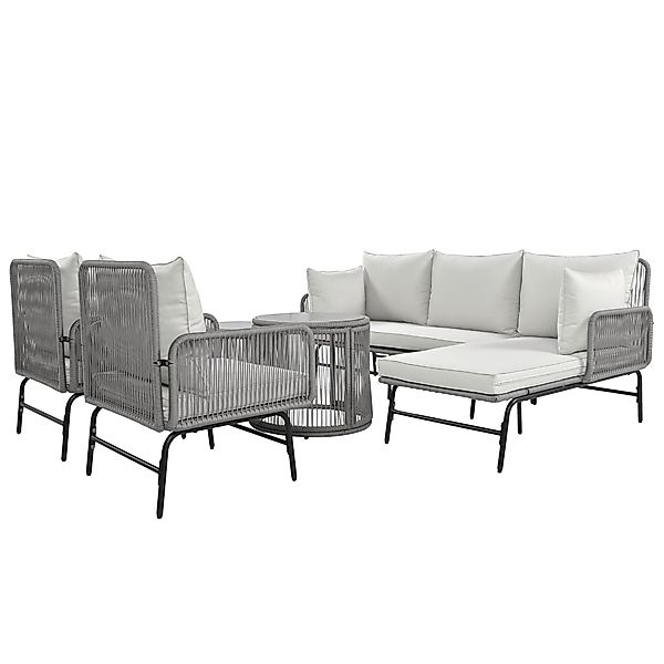 6-teiliges Gartenlounge-Set, handgewebtes Seil mit Eisenrahmen,  2x Sesseln günstig online kaufen