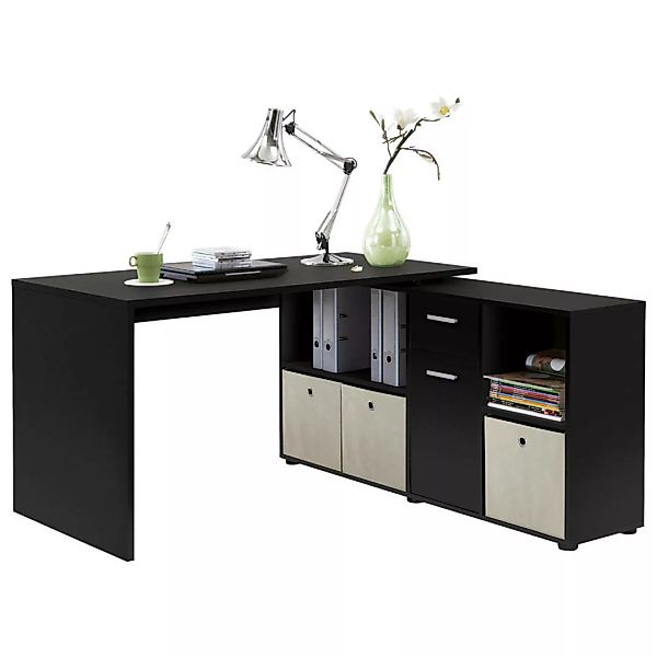LEX 1 Schreibtisch Winkelkombi von FMD Schwarz günstig online kaufen