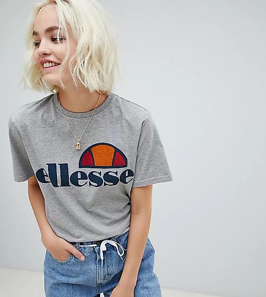 Ellesse – Boyfriend-T-Shirt mit Logo auf der Brust-Grau günstig online kaufen