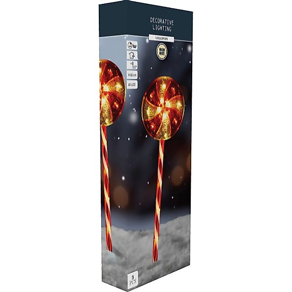 Weihnachts-Deko Bodenlampen-Set Lollipops Rot-Weiß 3-teilig günstig online kaufen
